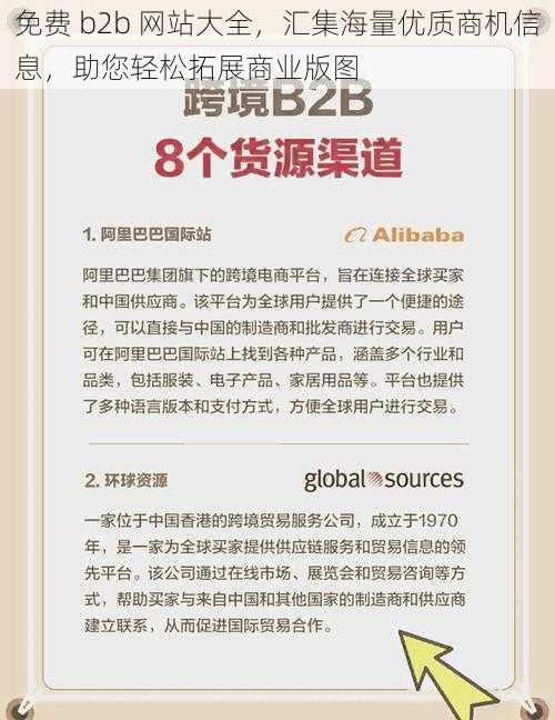 免费 b2b 网站大全，汇集海量优质商机信息，助您轻松拓展商业版图