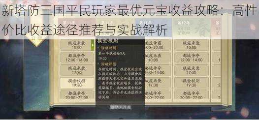 新塔防三国平民玩家最优元宝收益攻略：高性价比收益途径推荐与实战解析