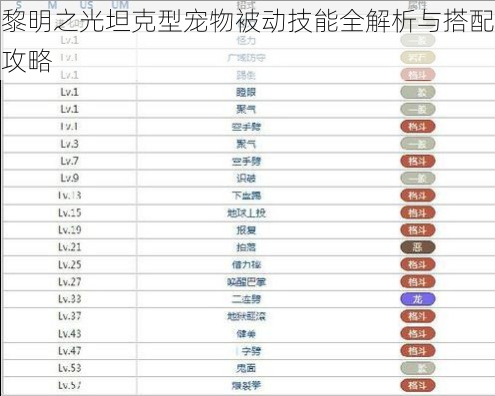 黎明之光坦克型宠物被动技能全解析与搭配攻略