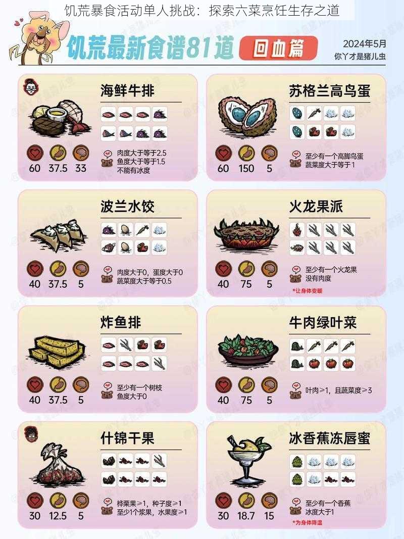 饥荒暴食活动单人挑战：探索六菜烹饪生存之道