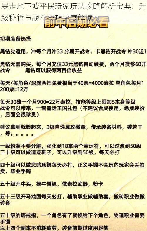 暴走地下城平民玩家玩法攻略解析宝典：升级秘籍与战斗技巧深度解读