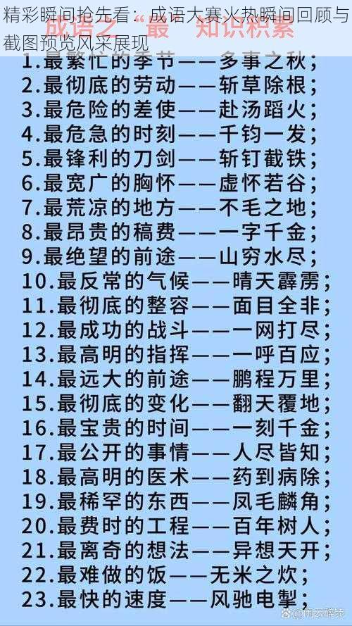 精彩瞬间抢先看：成语大赛火热瞬间回顾与截图预览风采展现