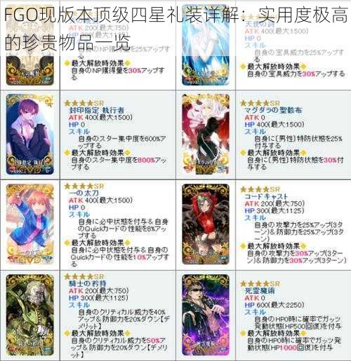 FGO现版本顶级四星礼装详解：实用度极高的珍贵物品一览