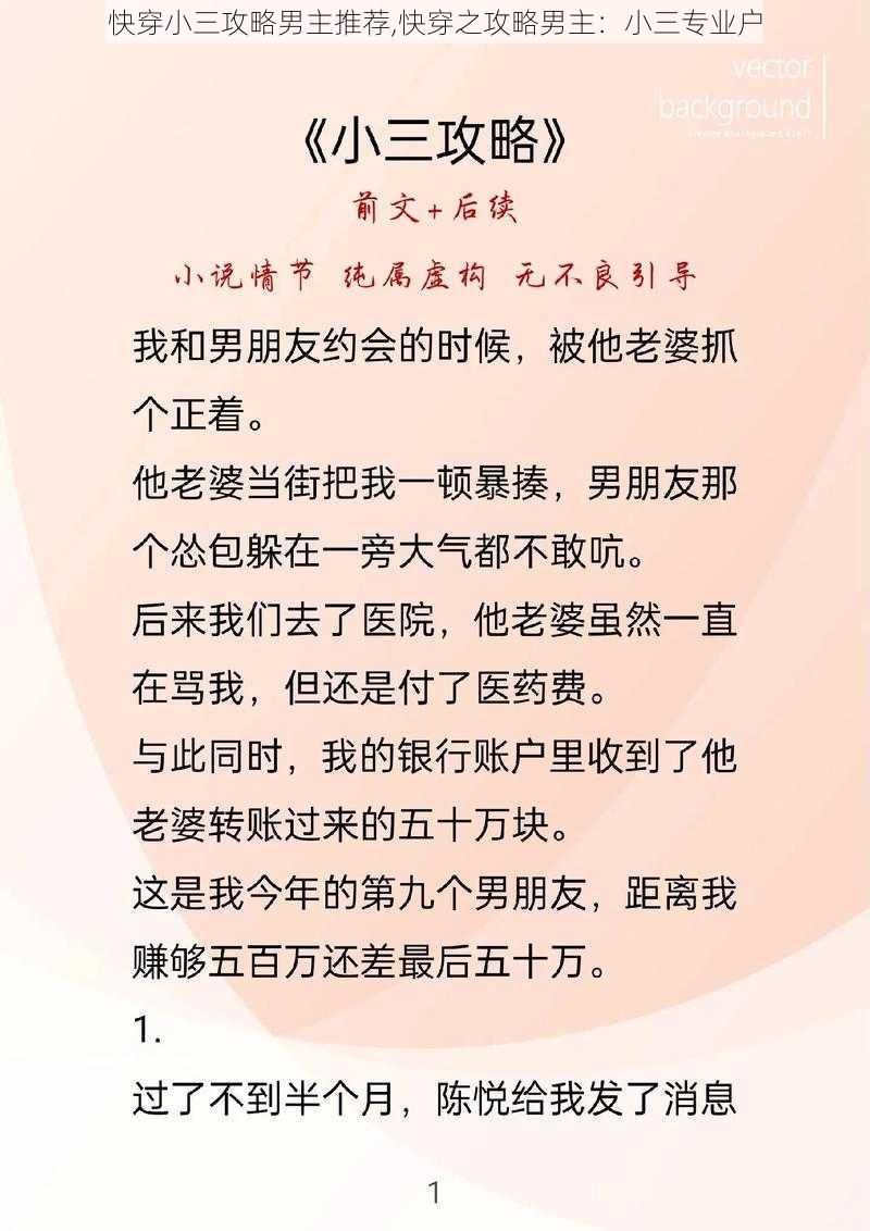 快穿小三攻略男主推荐,快穿之攻略男主：小三专业户