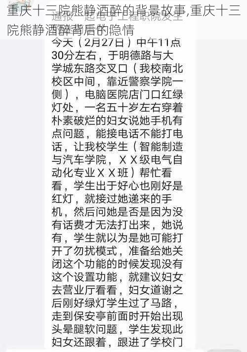 重庆十三院熊静酒醉的背景故事,重庆十三院熊静酒醉背后的隐情