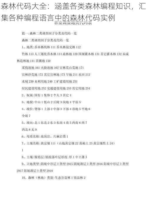 森林代码大全：涵盖各类森林编程知识，汇集各种编程语言中的森林代码实例