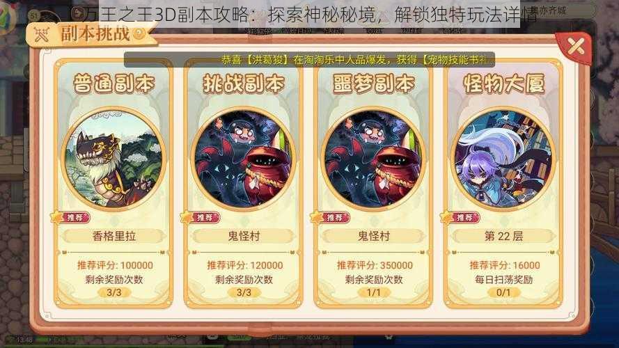 万王之王3D副本攻略：探索神秘秘境，解锁独特玩法详情