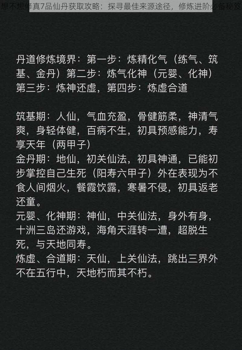 想不想修真7品仙丹获取攻略：探寻最佳来源途径，修炼进阶必备秘笈