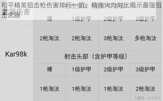 和平精英狙击枪伤害排行一览，精准火力对比揭示最强狙击武器